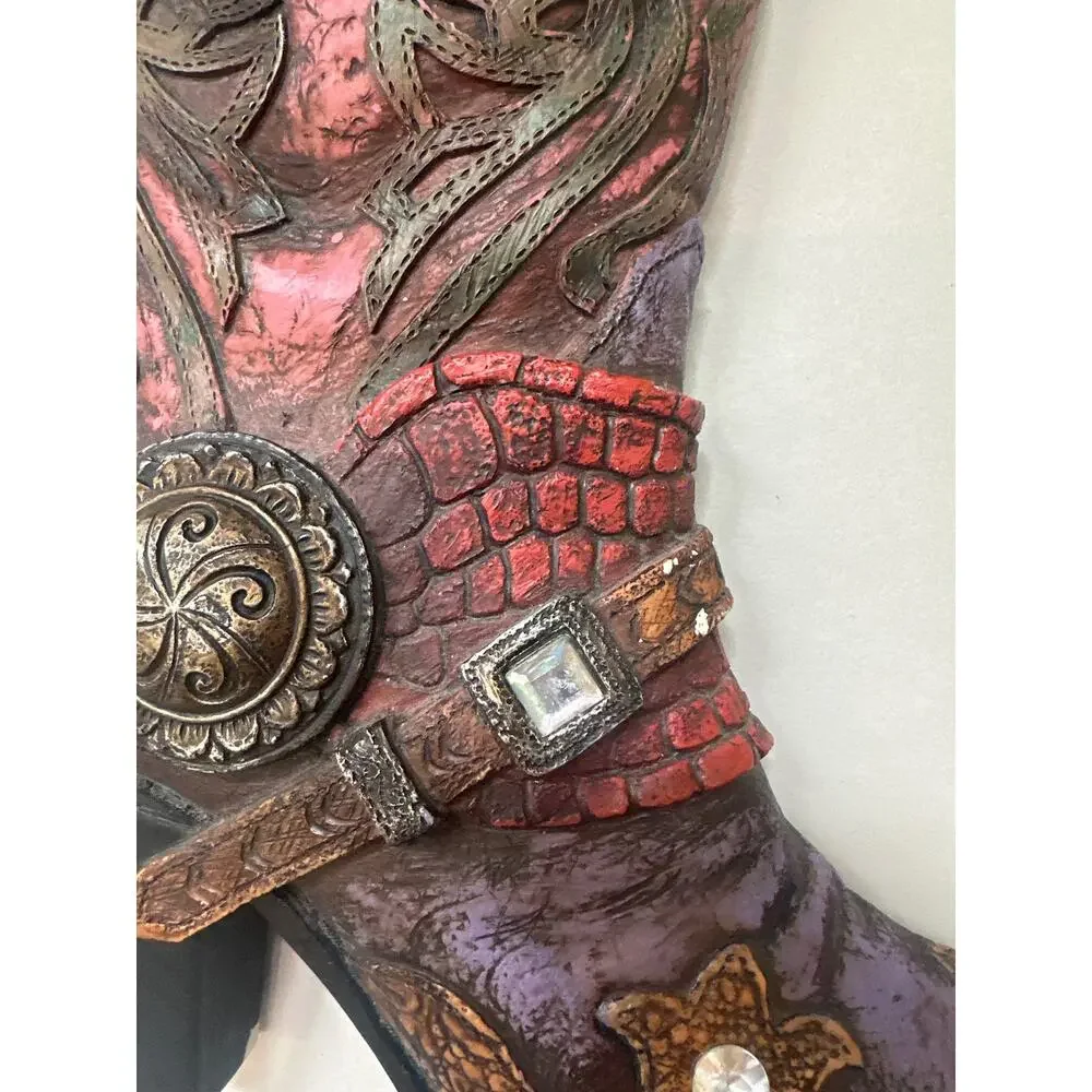 Vintage Style Cowgirl Boot with Spur Rustic Boho Multicolor Wall Decor